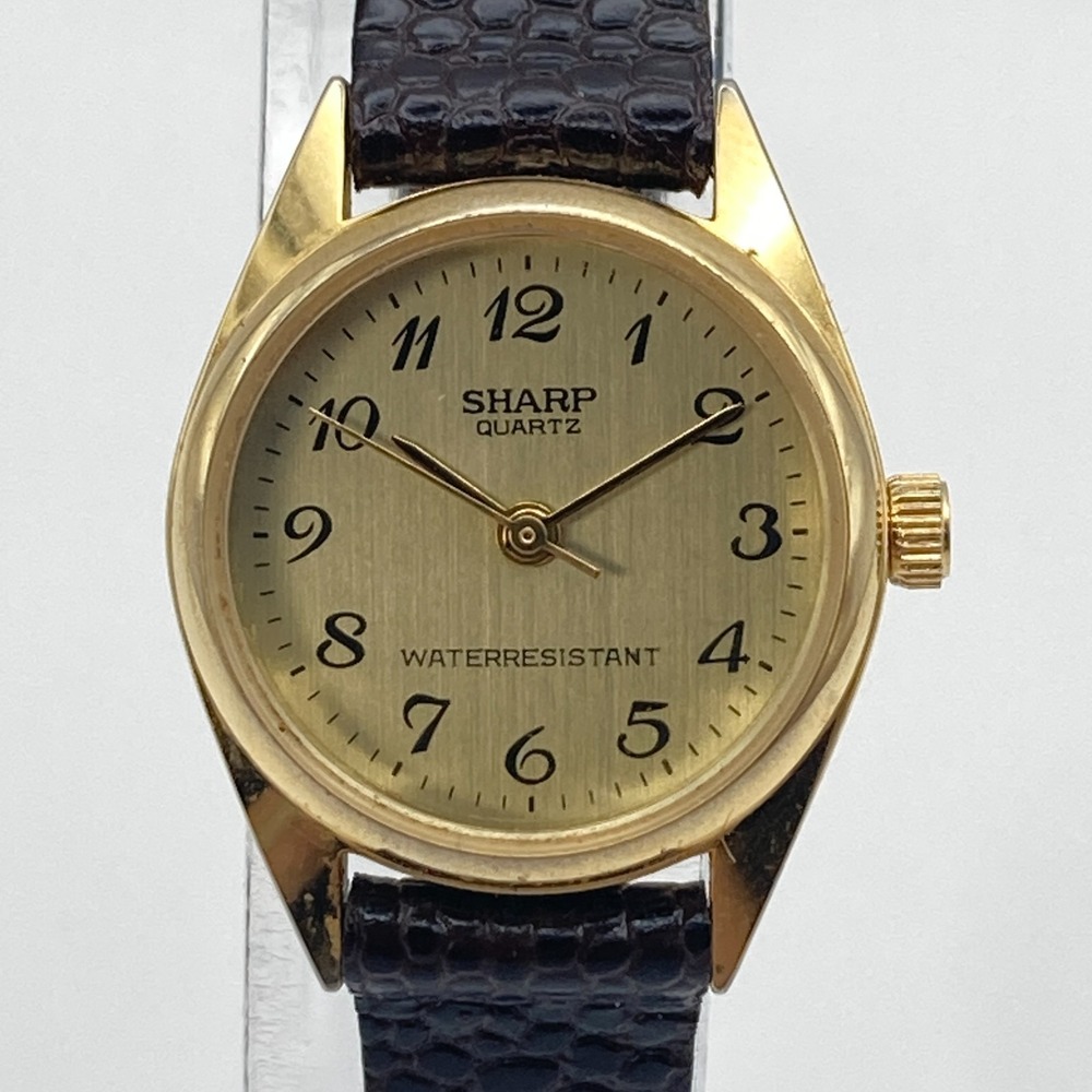 Vintage Sharp Women's Watch 21mm Gold Tone Leather Easy Reader New Battery SMALL